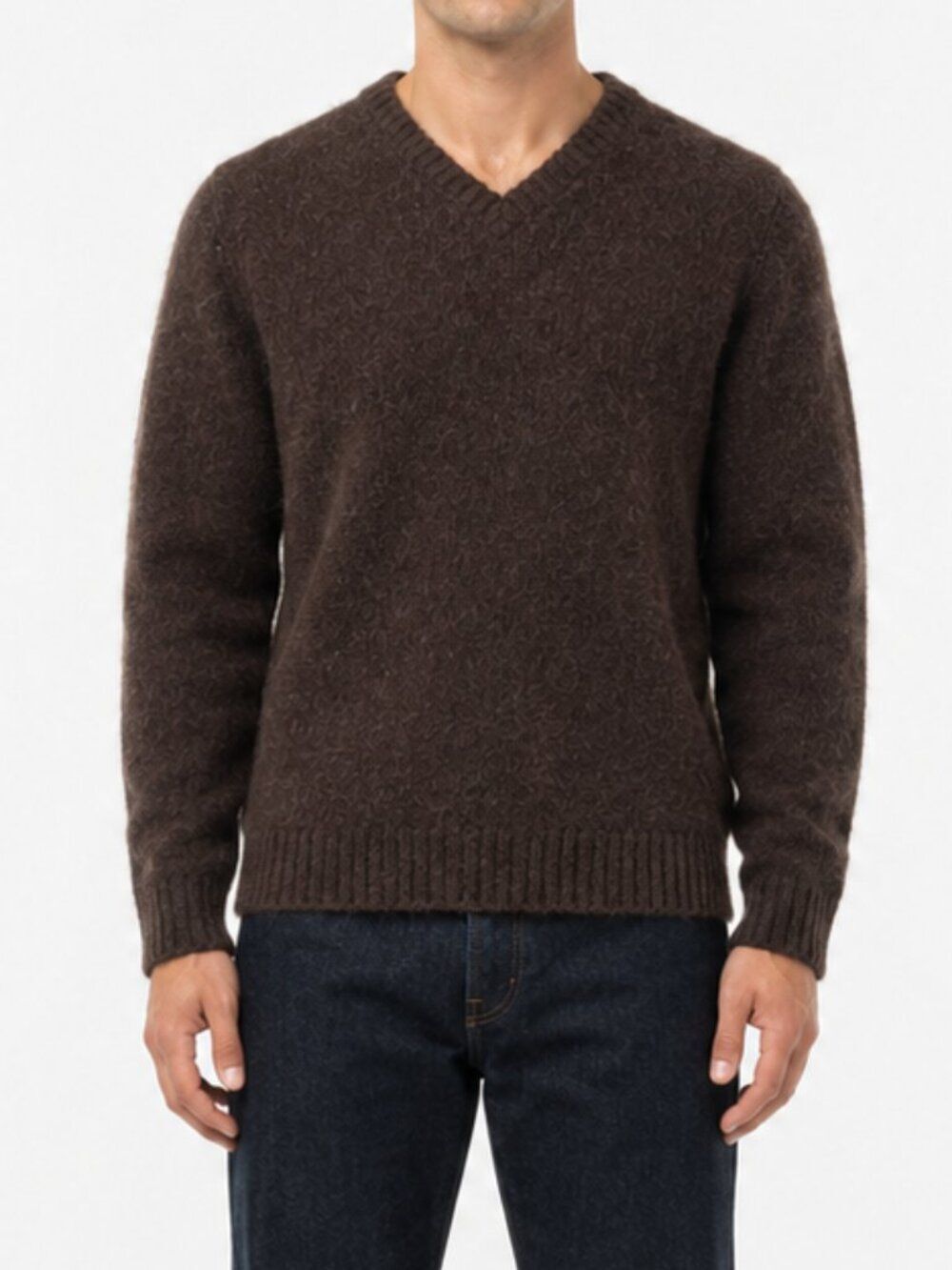 J.Crew Men’s Brown 100% Wool V-Neck Sweater Shetland Knit Size Large